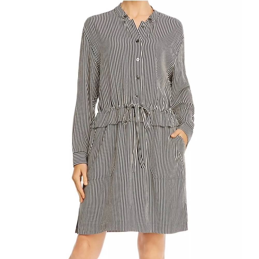 EQUIPMENT FEMME- Lizza Striped Drawstring Shirt Dress Long Sleeve Career Party